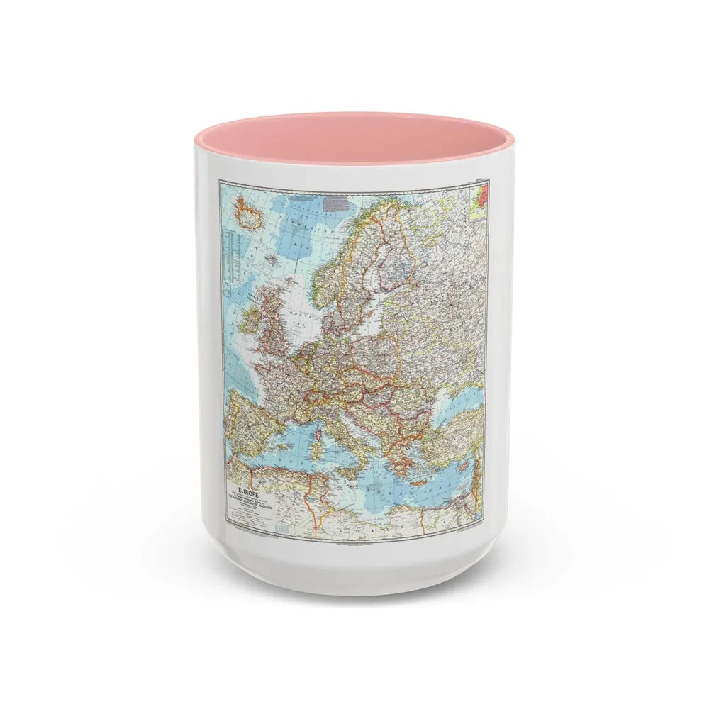 Europe (1957) (Map) Accent Coffee Mug-15oz-Pink-Go Mug Yourself