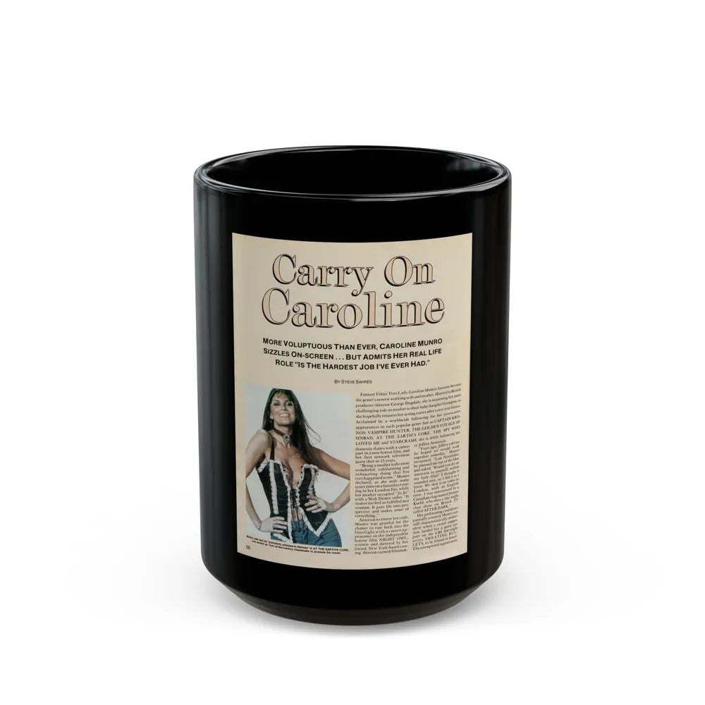 Caroline Munro #249 - Femme Fatales Fall 1992 (Vintage Female Icon) Black Coffee Mug-15oz-Go Mug Yourself