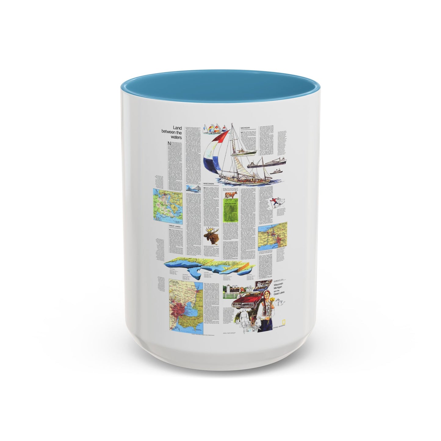 USA - Wisconsin, Michigan ,Great Lakes 2 (1973) (Map) Accent Coffee Mug