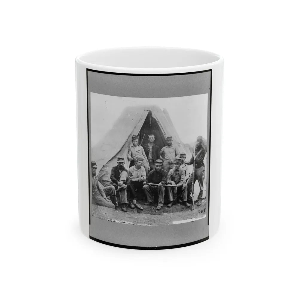 Group Of Soldiers Of Co. G., 71st New York Volunteers, Posed In Front Of Tent (U.S. Civil War) White Coffee Mug-11oz-Go Mug Yourself