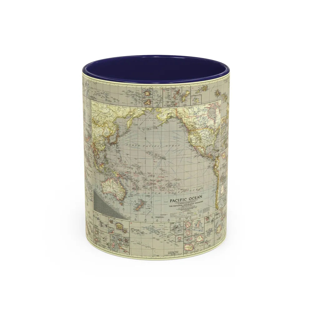 Pacific Ocean (1936) (Map) Accent Coffee Mug-11oz-Navy-Go Mug Yourself