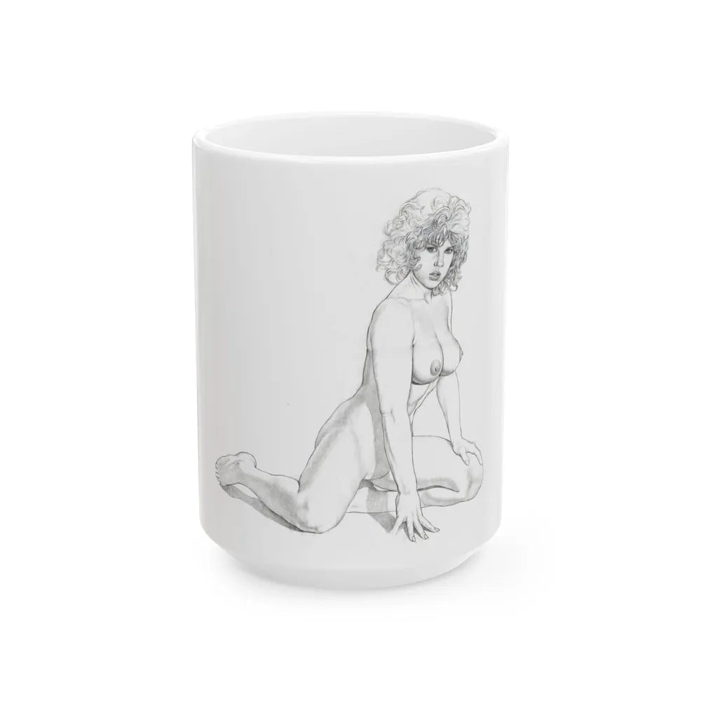 Linda Blair #171 - Nude Pencil Drawing (Vintage Female Icon) White Coffee Mug-15oz-Go Mug Yourself