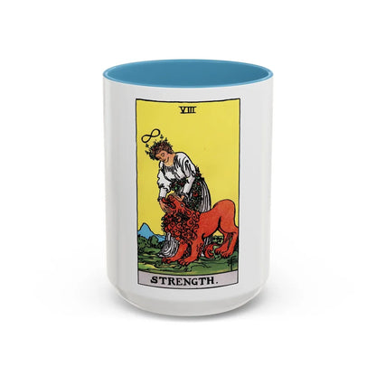 Strength (Tarot Card) Accent Coffee Mug-15oz-Light Blue-Go Mug Yourself