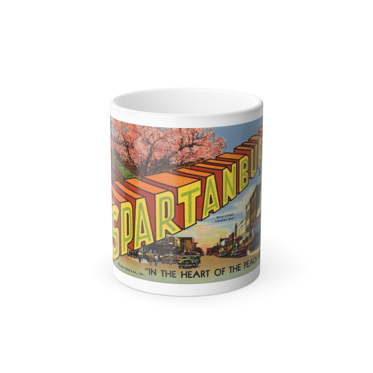 Greetings from Spartanburg SC in the heart of the Peach Belt (Greeting Postcards) Color Changing Mug 11oz