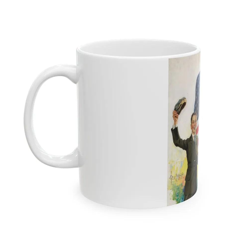 Boy and Girl with American Flag - White Coffee Mug-Go Mug Yourself