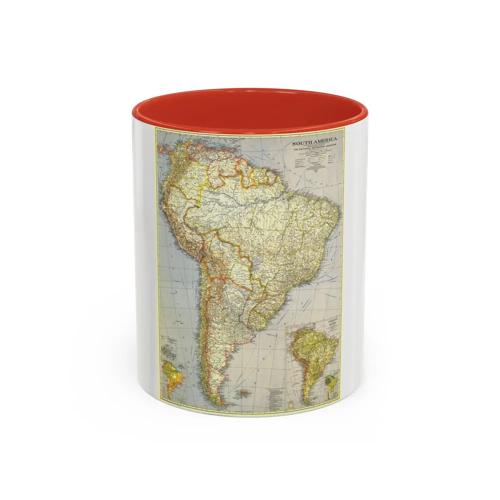 South America (1937) (Map) Accent Coffee Mug-11oz-Red-Go Mug Yourself