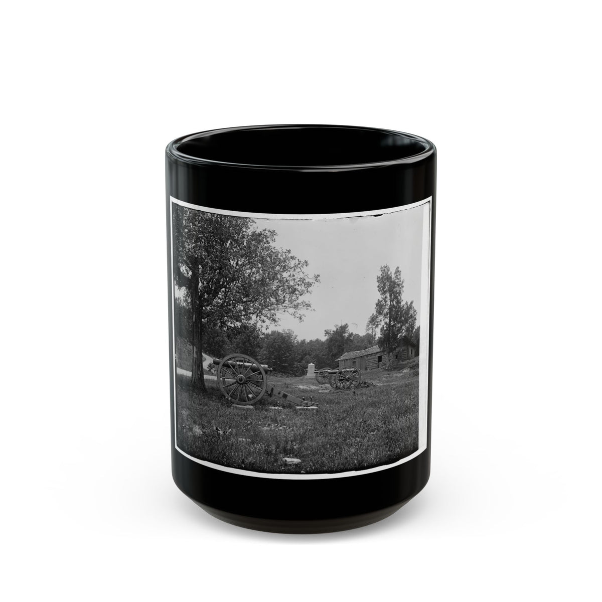 Cannons, Monument, And Cabin At Chickamauga And Chattanooga National Military Park (U.S. Civil War) Black Coffee Mug