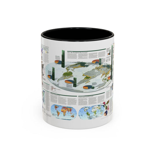Scientific infographic world map titled Biodiversity with pie charts, bar charts and illustrated animals on ocean blue.