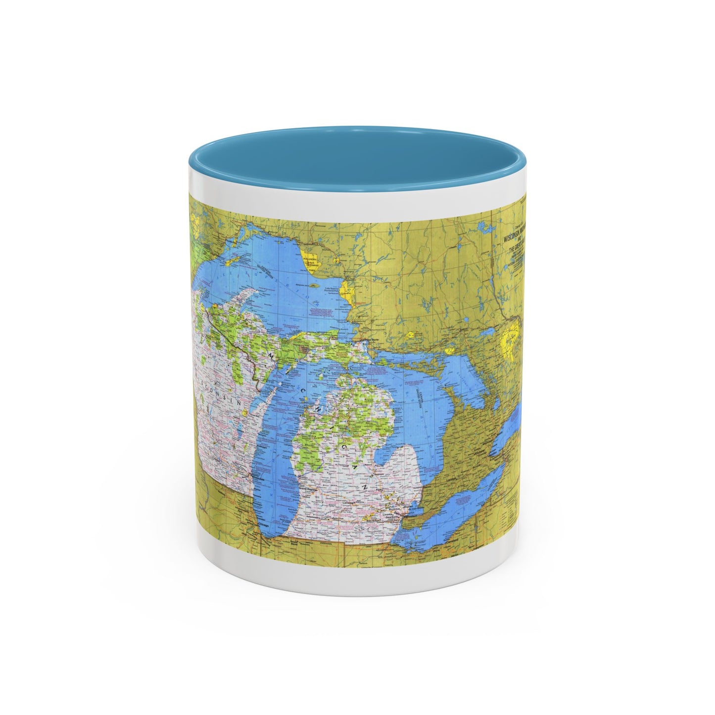 USA - Wisconsin, Michigan ,Great Lakes 1 (1973) (Map) Accent Coffee Mug