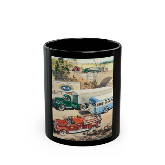 Celebrating 50 Years of Leadership, Mack Trucks advertisement for The Saturday Evening Post - Black Coffee Mug-11oz-Go Mug Yourself