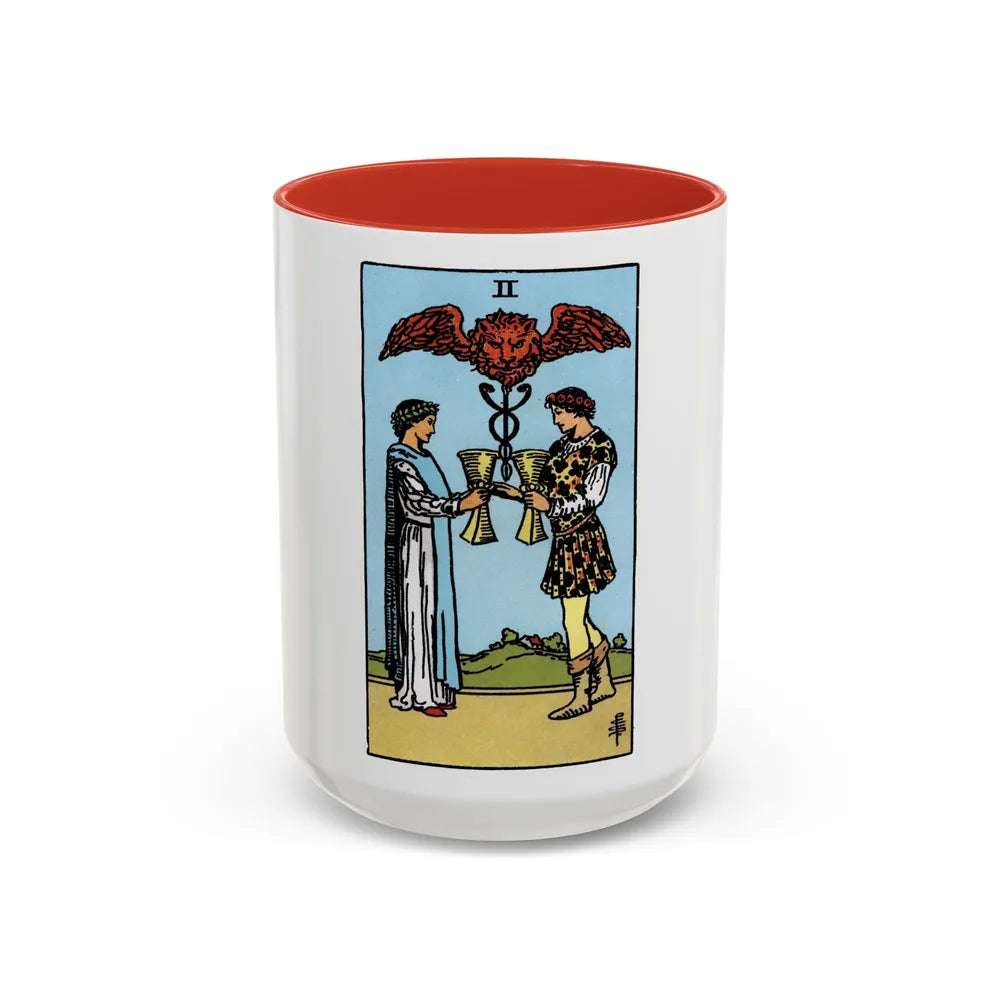 The 2 of Cups (Tarot Card) Accent Coffee Mug-15oz-Red-Go Mug Yourself