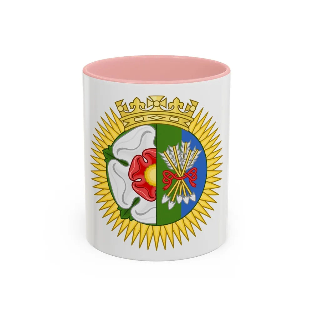 Tudor Rose and Arrows Badge - Accent Coffee Mug-11oz-Pink-Go Mug Yourself