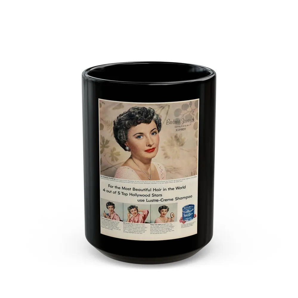 Barbara Stanwyck #210 - Magazine Add (Vintage Female Icon) Black Coffee Mug-15oz-Go Mug Yourself