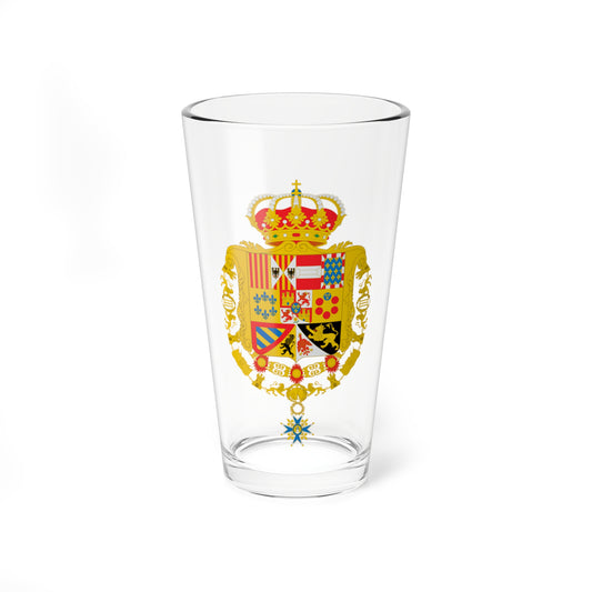 Escudo de Carlos III de España Toisón y su Orden variante leones de gules (Spain) (Coat of Arms) Pint Glass 16oz