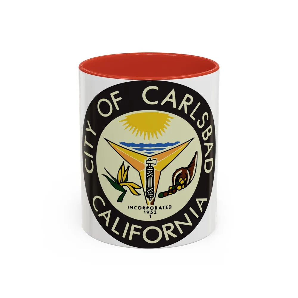 Seal of Carlsbad California - Accent Coffee Mug-11oz-Red-Go Mug Yourself