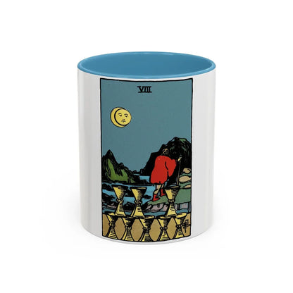 The 8 of Cups (Tarot Card) Accent Coffee Mug-11oz-Light Blue-Go Mug Yourself