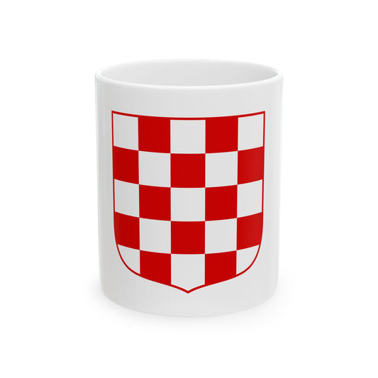 Red and white checkerboard pattern of five columns filling a shield shape with a pointed base.