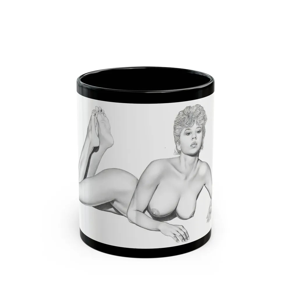 Linda Blair #172 - Nude Pencil Drawing (Vintage Female Icon) Black Coffee Mug-11oz-Go Mug Yourself