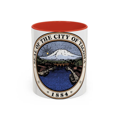 Seal of Tacoma WA - Accent Coffee Mug-11oz-Red-Go Mug Yourself