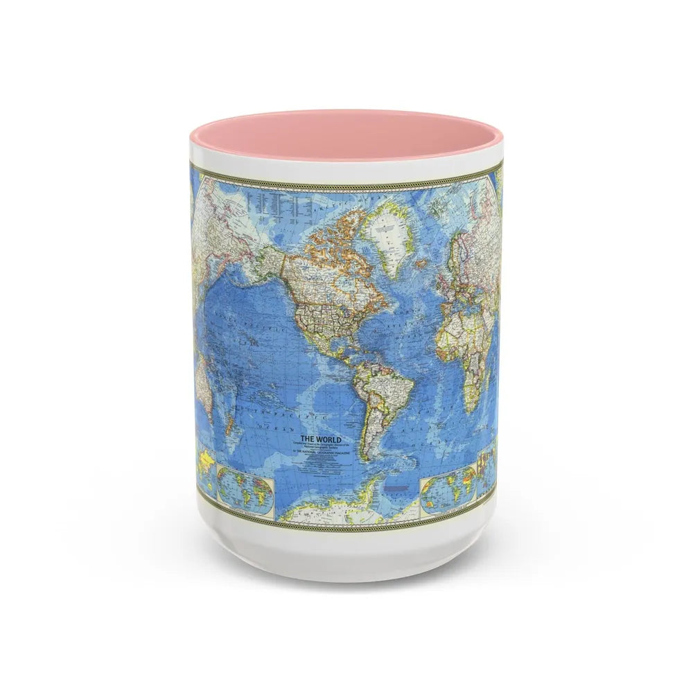 World Map (1970) (Map) Accent Coffee Mug-15oz-Pink-Go Mug Yourself