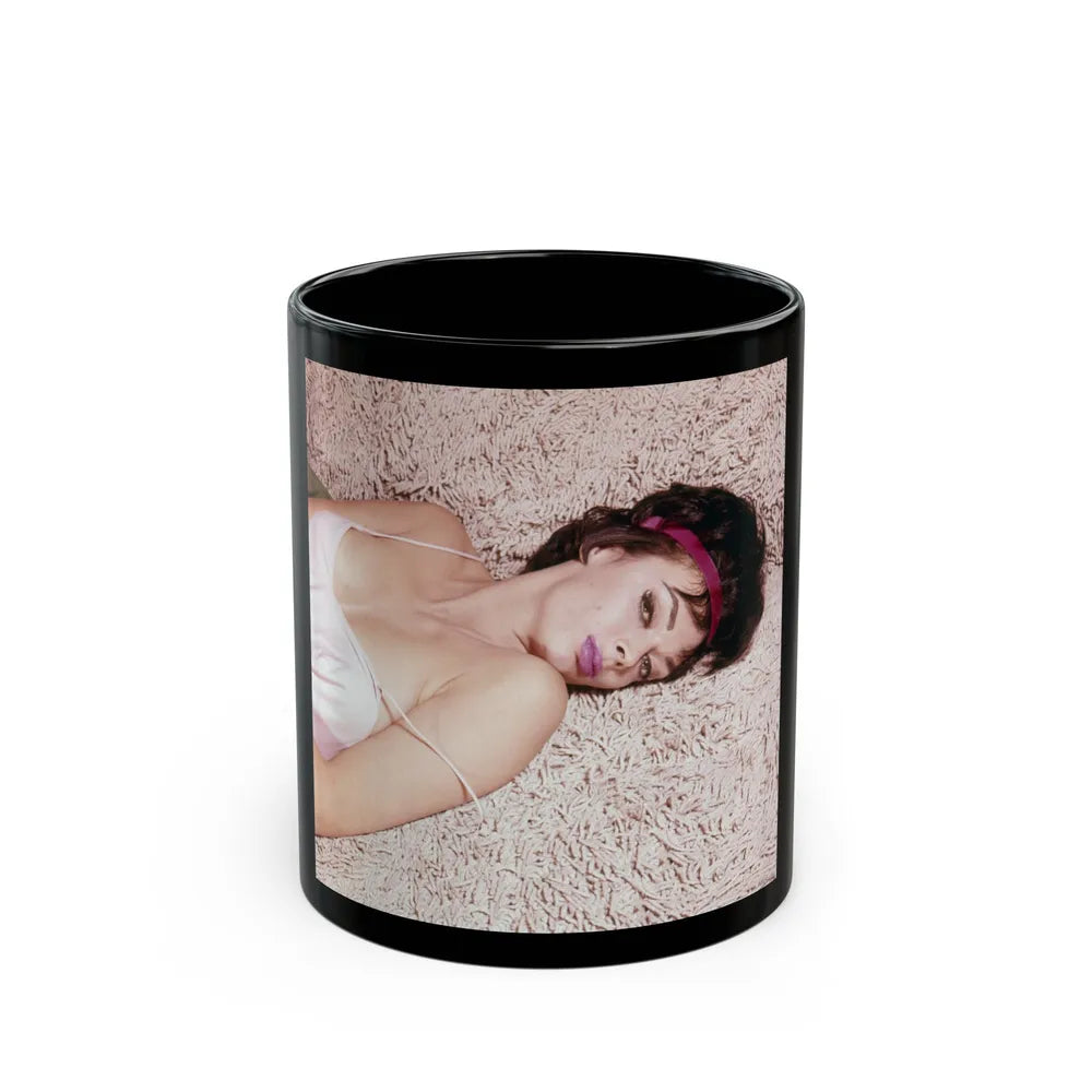 Barbara Steele #60 (Vintage Female Icon) Black Coffee Mug-11oz-Go Mug Yourself