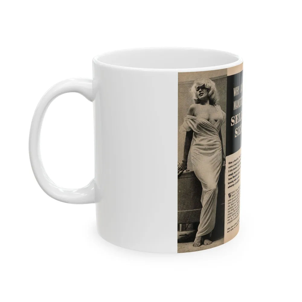 Jayne Mansfield #191 - 2 Pages, 3 B&W Photos, Captions & Article from PICTURE SCOPE January '57 (Vintage Female Icon) White Coffee Mug-Go Mug Yourself