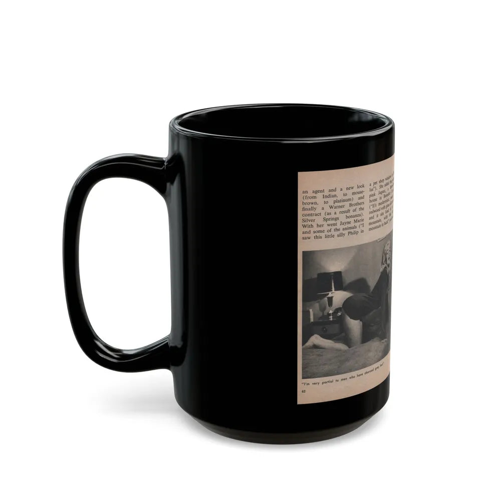 Jayne Mansfield #301 - JAYNE Pocket Magazine Pages 46 & 47 (Vintage Female Icon) Black Coffee Mug-Go Mug Yourself