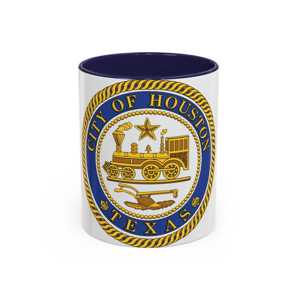 Seal of Houston Texas - Accent Coffee Mug-11oz-Navy-Go Mug Yourself