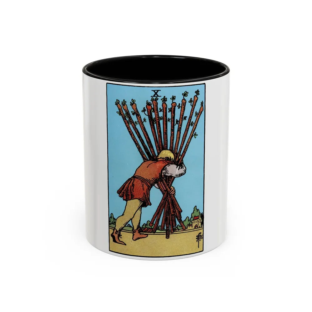 The 10 of Wands (Tarot Card) Accent Coffee Mug-11oz-Black-Go Mug Yourself