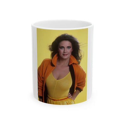 Lynda Carter #180 (Vintage Female Icon) White Coffee Mug-11oz-Go Mug Yourself