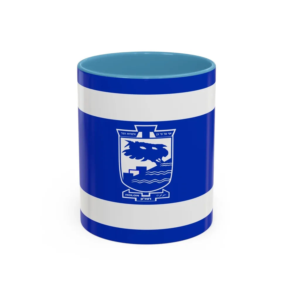 Flag of Holon Israel - Accent Coffee Mug-11oz-Light Blue-Go Mug Yourself