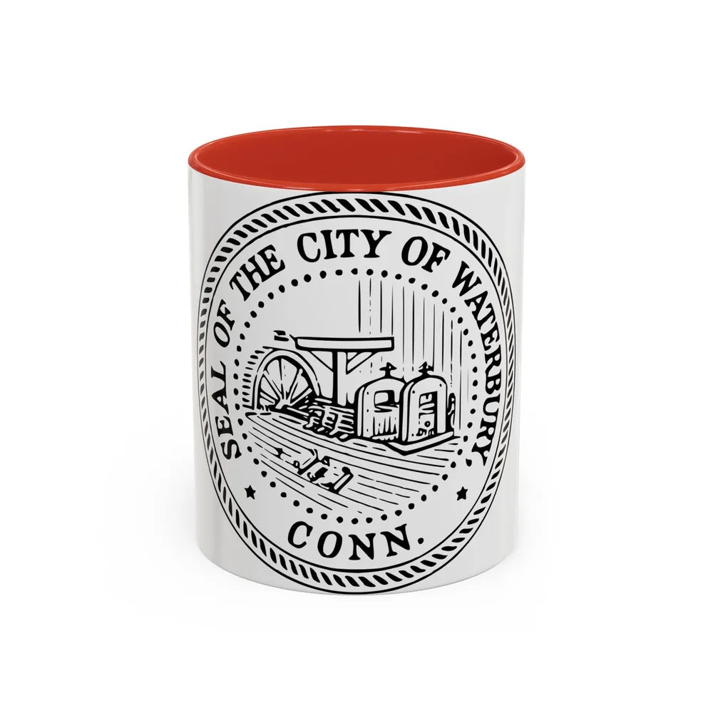 Seal of Waterbury Connecticut - Accent Coffee Mug-11oz-Red-Go Mug Yourself