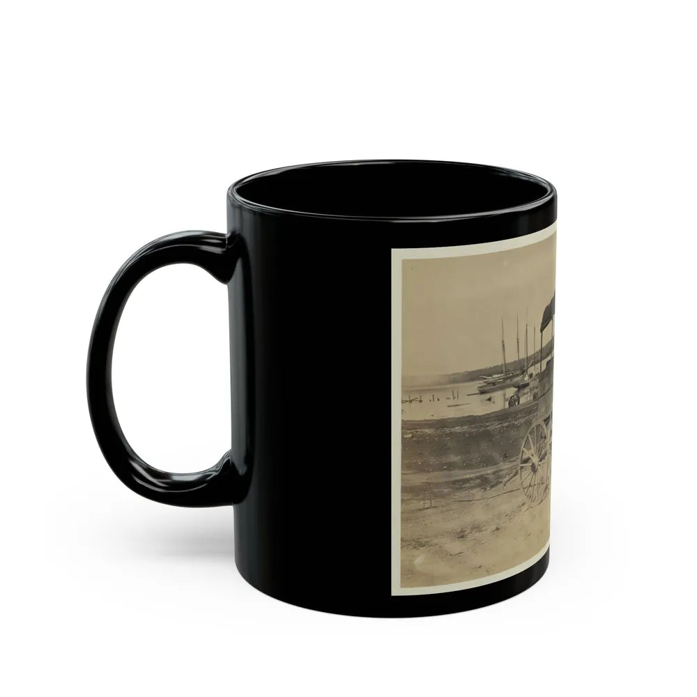 Covered Wagon With Side Curtains Rolled Up At A Military Facility (U.S. Civil War) Black Coffee Mug-Go Mug Yourself