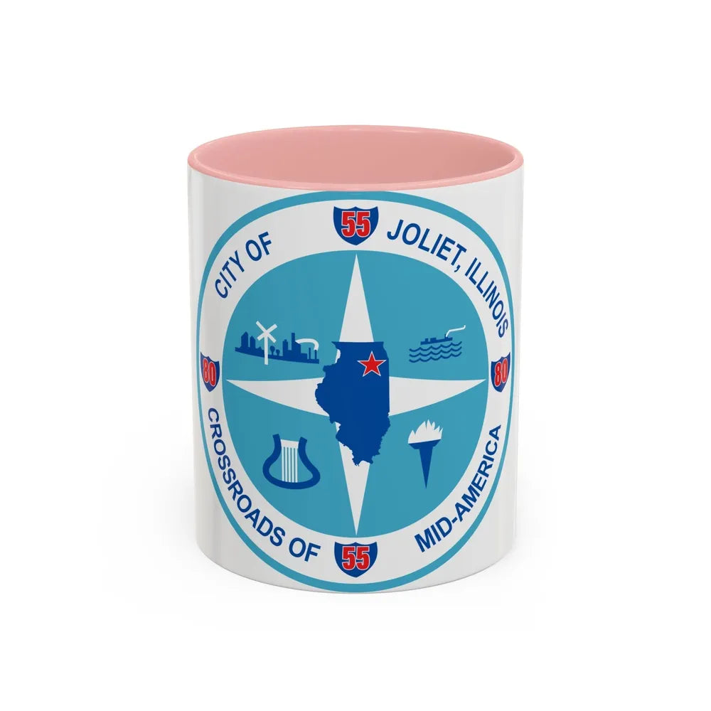 Seal of Joliet Illinois - Accent Coffee Mug-11oz-Pink-Go Mug Yourself