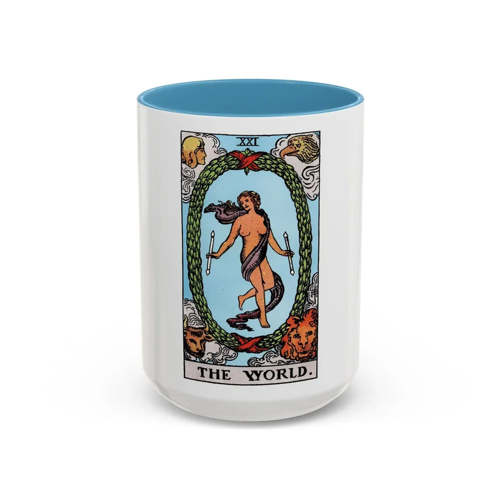 The World (Tarot Card) Accent Coffee Mug-15oz-Light Blue-Go Mug Yourself