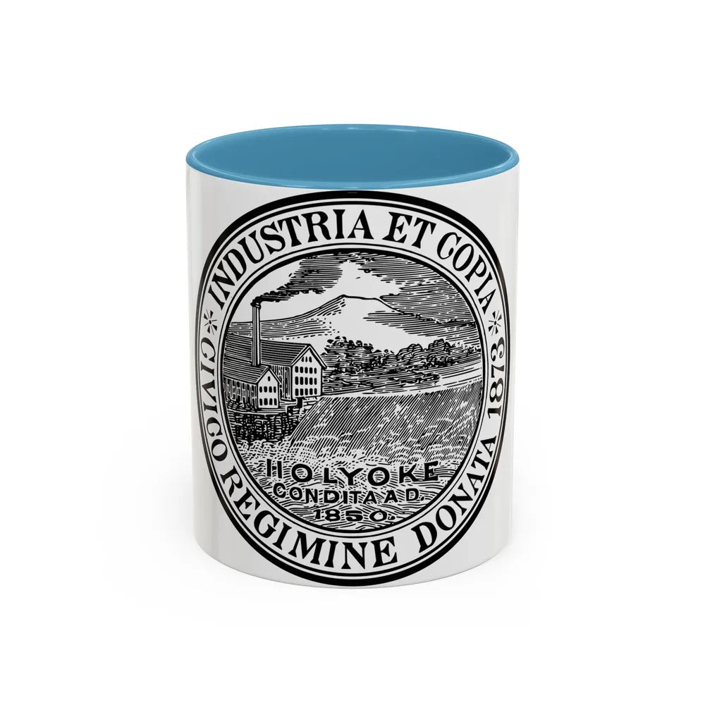 Seal of Holyoke Massachusetts - Accent Coffee Mug-11oz-Light Blue-Go Mug Yourself