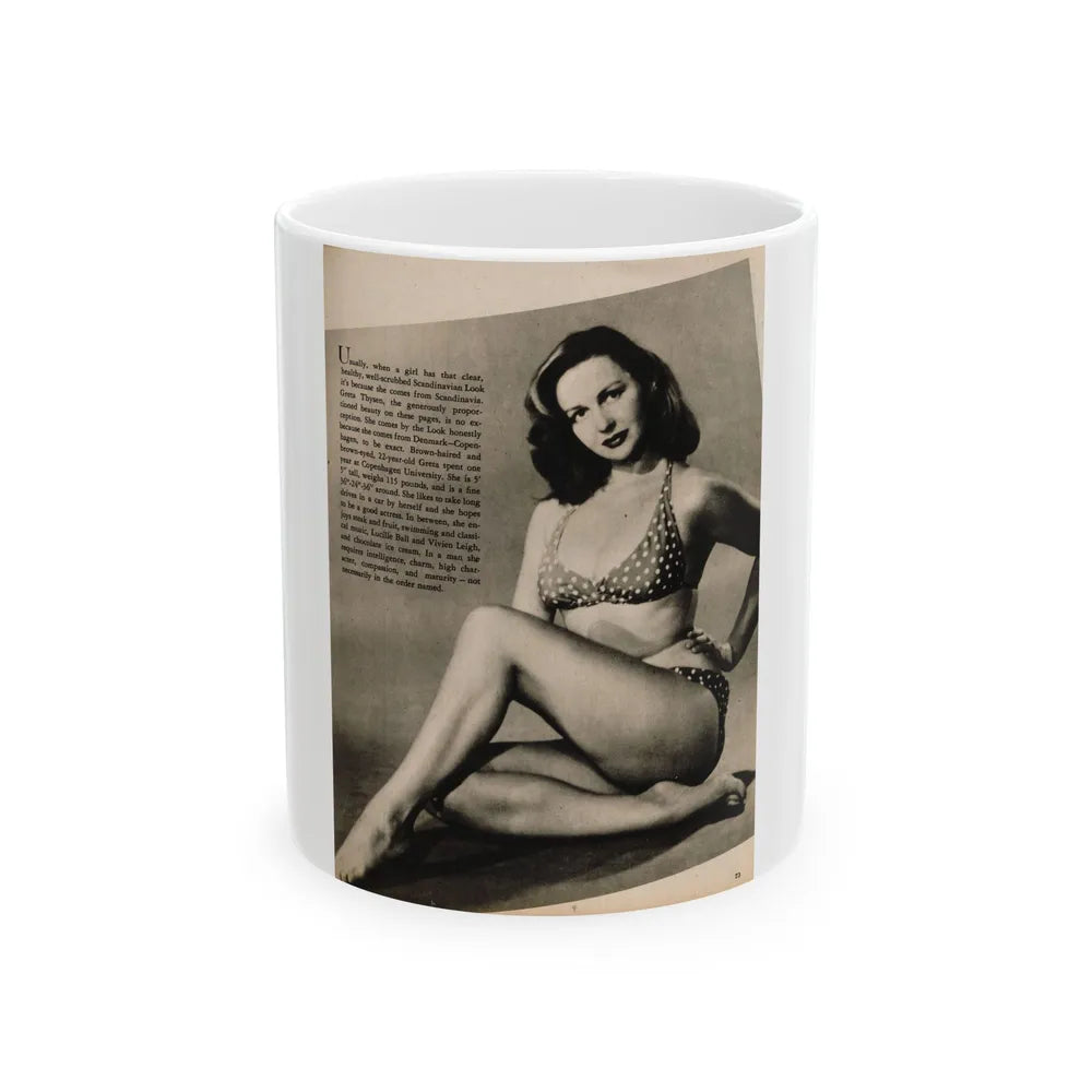 Greta Thyssen #125 - 1 Page 1 B&W Photo & Caption from Cover Girls Models Mag. June '54 (Vintage Female Icon) White Coffee Mug-11oz-Go Mug Yourself