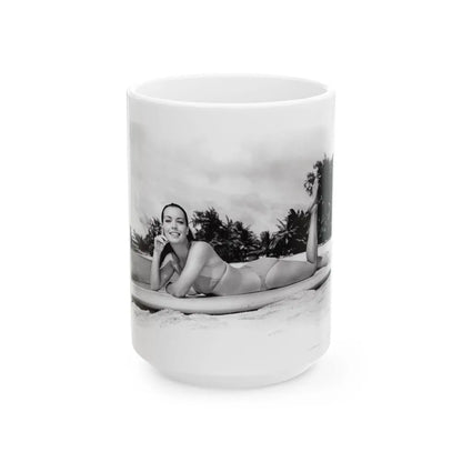 Susan Hart #18 - 8x10 B&W Cheesecake 2-Piece Swimsuit ''Ride The Wild Surf'' '64 Movie Promo Photo (Vintage Female Icon) White Coffee Mug-15oz-Go Mug Yourself