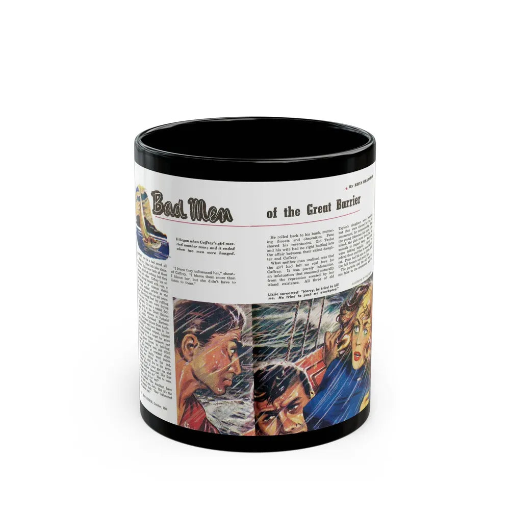 Bad Men of the Great Barrier, Man Junior, October 1948 - Black Coffee Mug-11oz-Go Mug Yourself