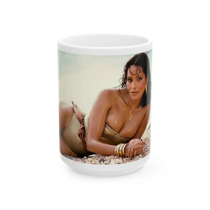 Barbara Carrera #63 (Vintage Female Icon) White Coffee Mug-15oz-Go Mug Yourself