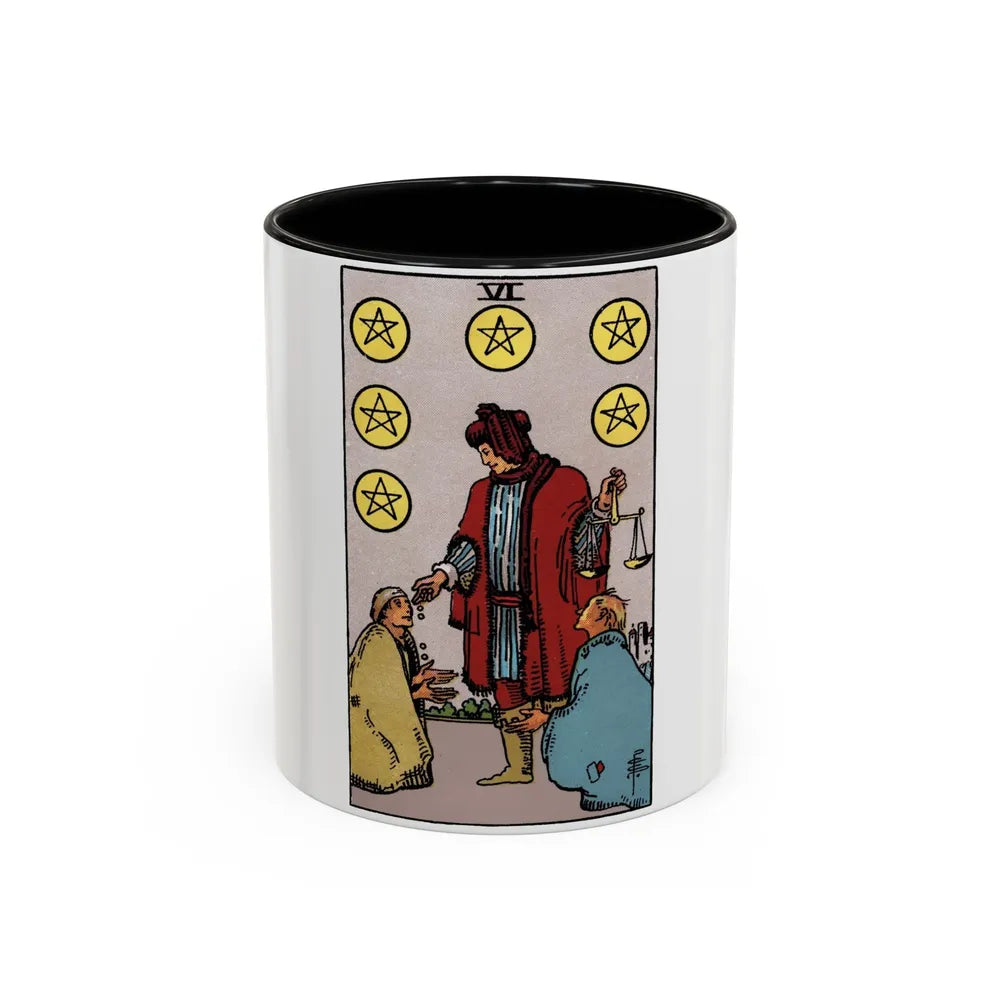 The 6 of Pentacles (Tarot Card) Accent Coffee Mug-11oz-Black-Go Mug Yourself