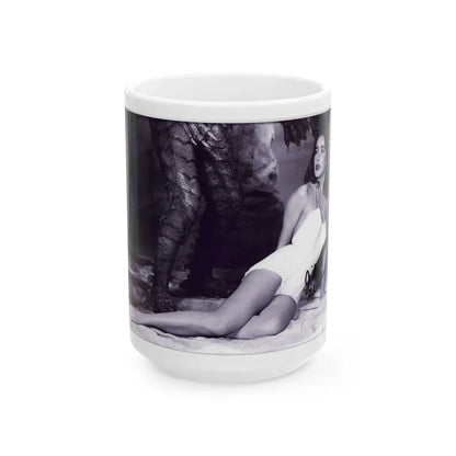 Julia Adams #212 - 8x10 B&W Full Body 1-Piece Swimsuit Promo Photo for Creature From The Black Lagoon '54 (Vintage Female Icon) White Coffee Mug-15oz-Go Mug Yourself