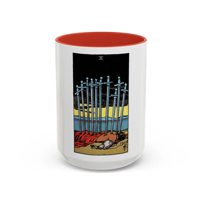 The 10 of Swords (Tarot Card) Accent Coffee Mug-15oz-Red-Go Mug Yourself