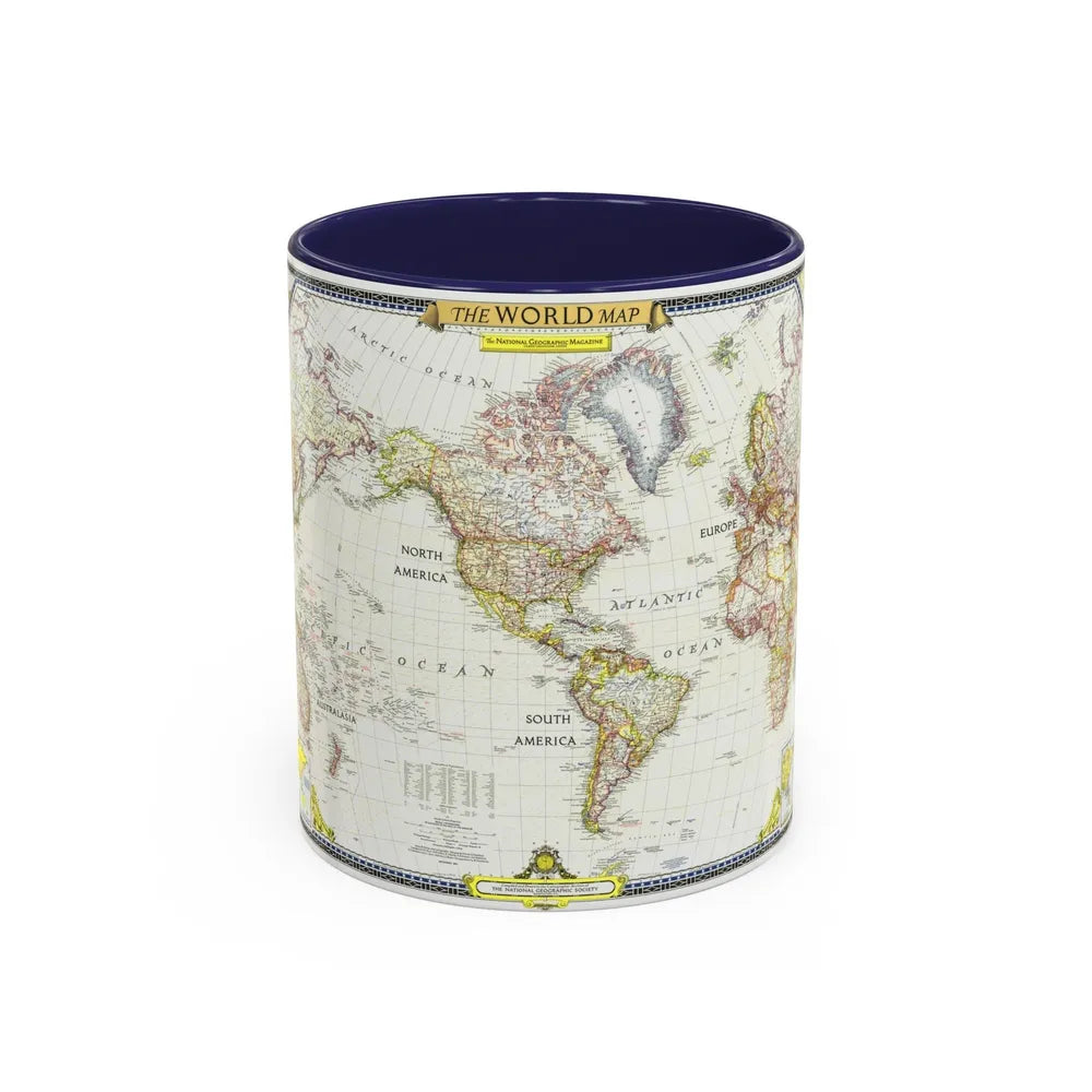 World Map (1951) (Map) Accent Coffee Mug-11oz-Navy-Go Mug Yourself