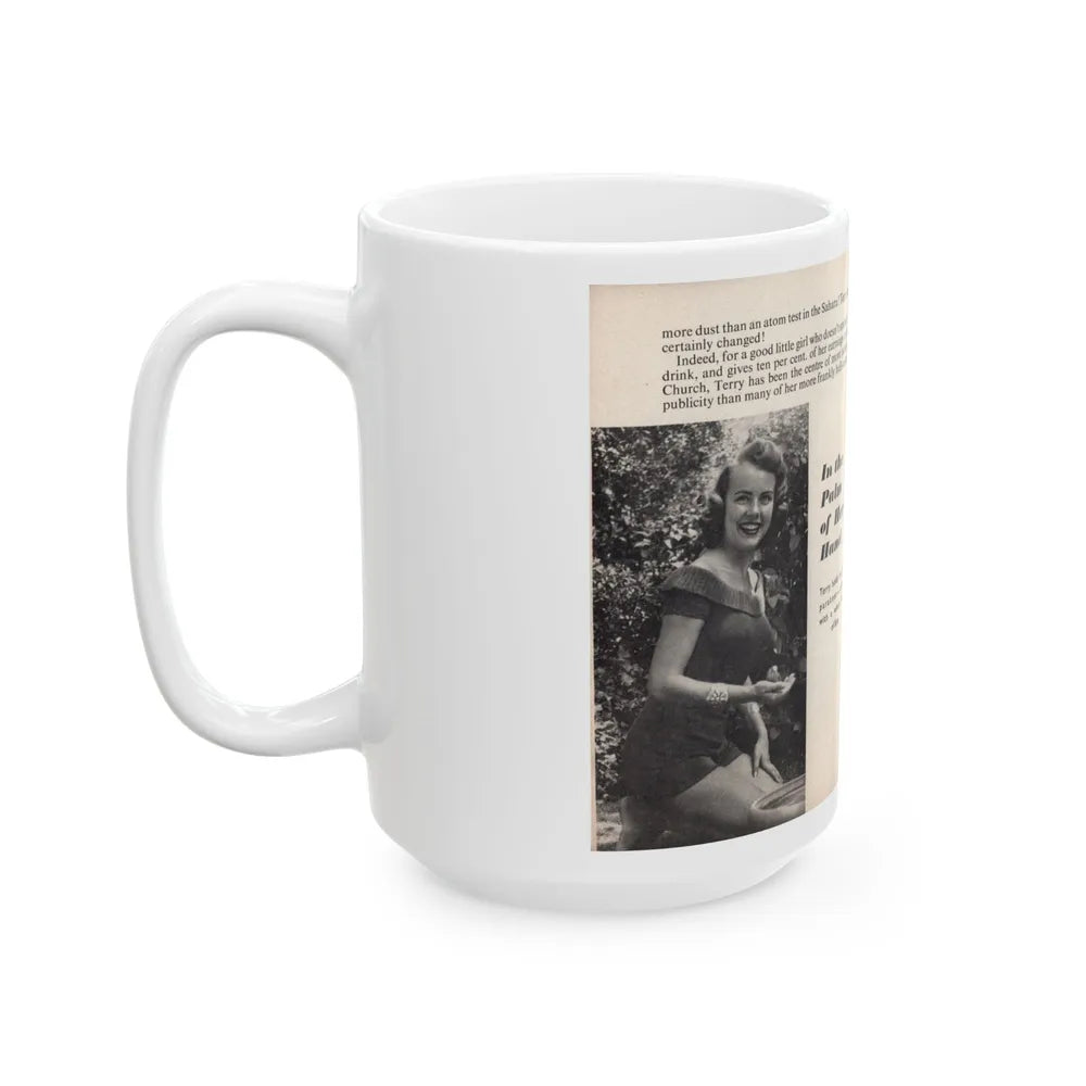 Terry Moore #437 - 66 PHOTOGRAPHS OF Terry MOORE U.K. Pocket Mag. Pages 4 & 5 (Vintage Female Icon) White Coffee Mug-Go Mug Yourself