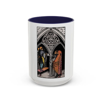 The 3 of Pentacles (Tarot Card) Accent Coffee Mug-15oz-Navy-Go Mug Yourself