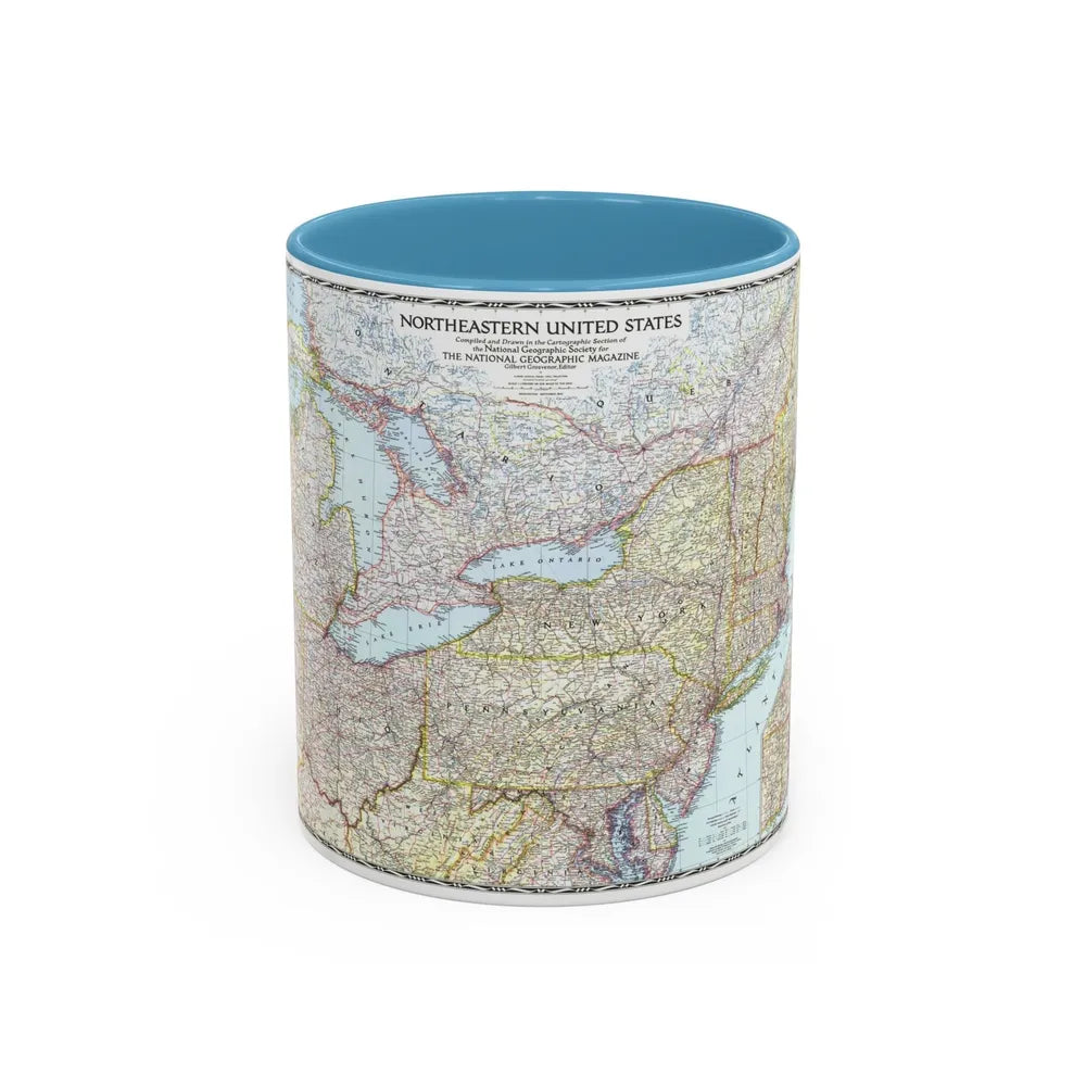 USA - Northeastern (1945) (Map) Accent Coffee Mug-11oz-Light Blue-Go Mug Yourself