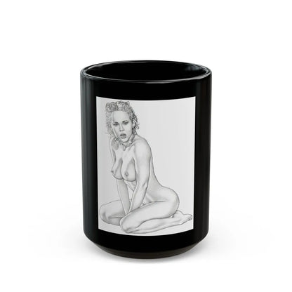 Linda Blair #169 - Nude Pencil Drawing (Vintage Female Icon) Black Coffee Mug-15oz-Go Mug Yourself