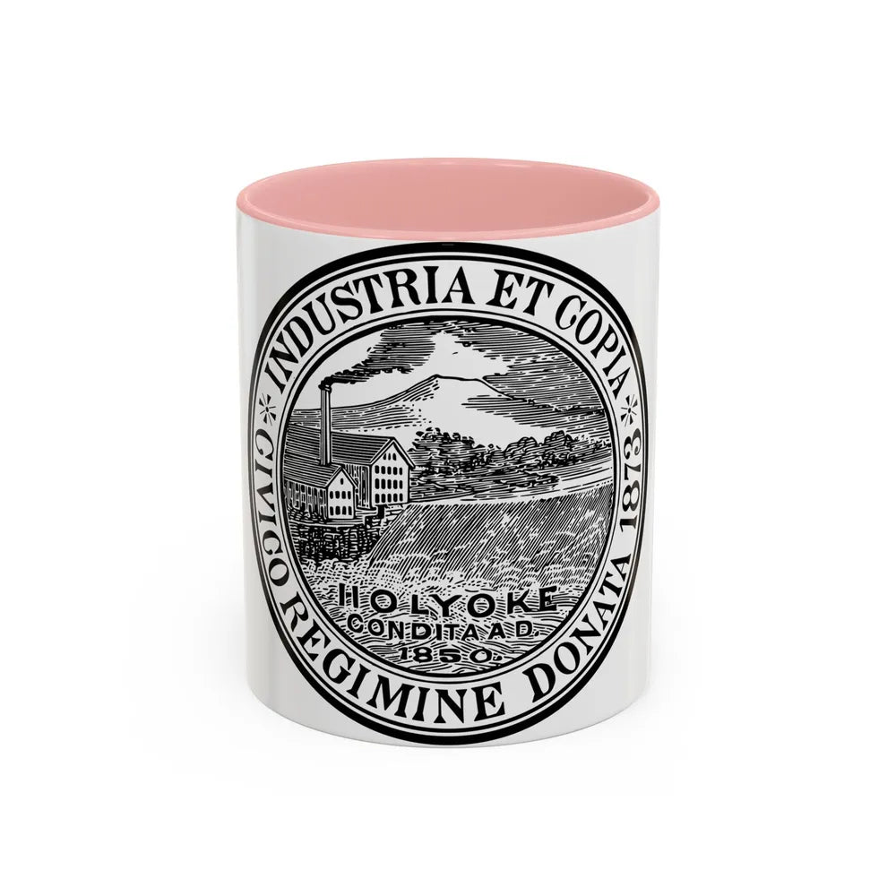 Seal of Holyoke Massachusetts - Accent Coffee Mug-11oz-Pink-Go Mug Yourself