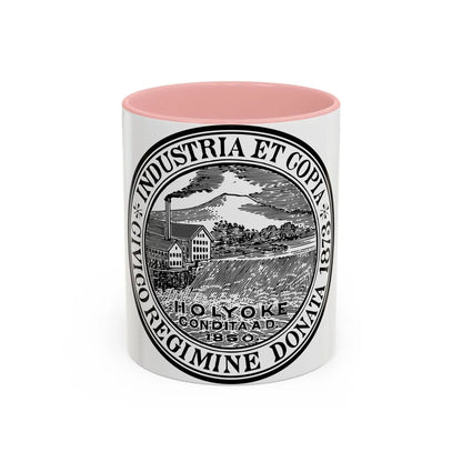 Seal of Holyoke Massachusetts - Accent Coffee Mug-11oz-Pink-Go Mug Yourself